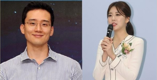 김대헌(왼쪽) 호반건설 대표과 김민형(오른쪽) 전 아나운서. <연합뉴스>